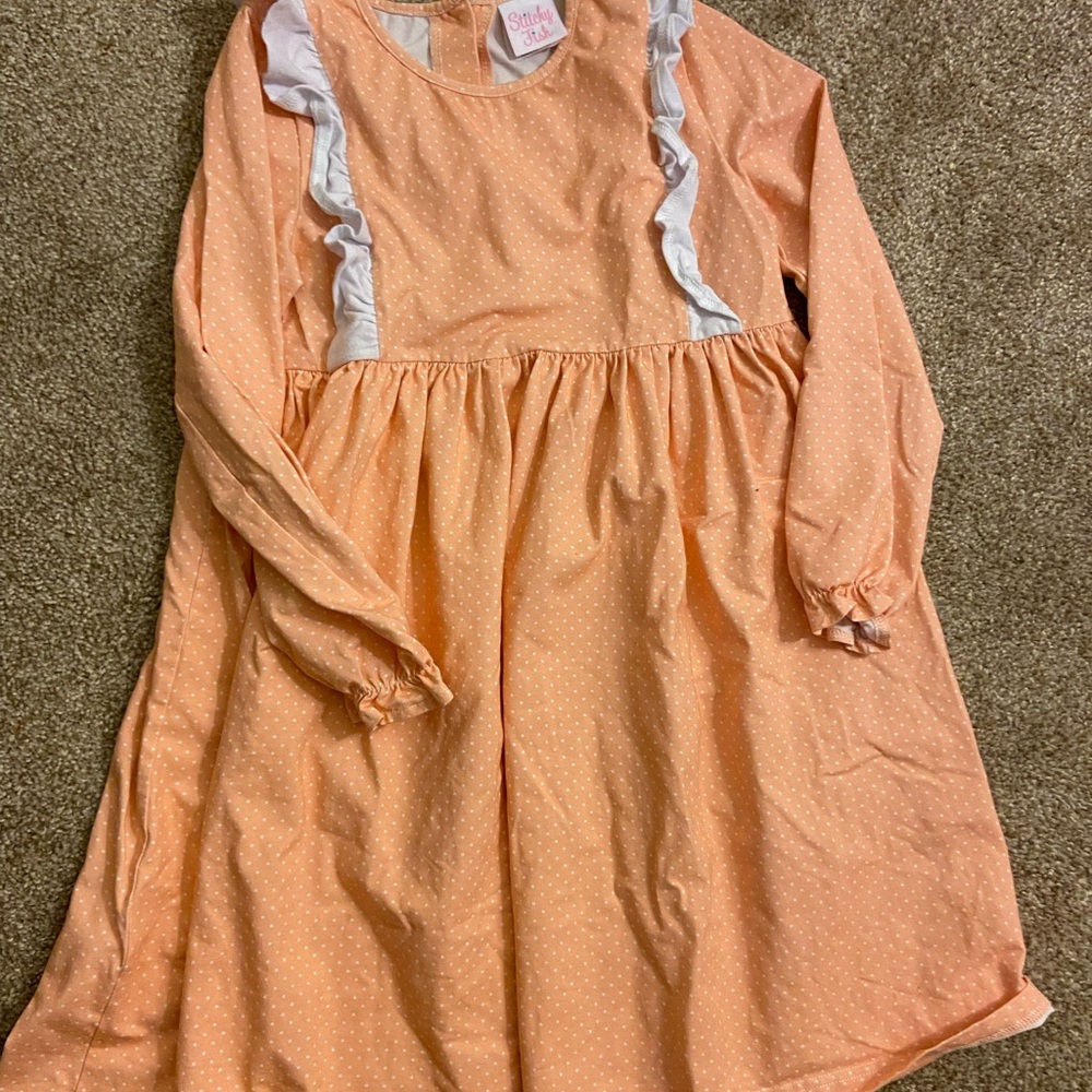 Stitchy Fish Girls Dress Size 12 Peach Polka Dot Boutique Special Occasion